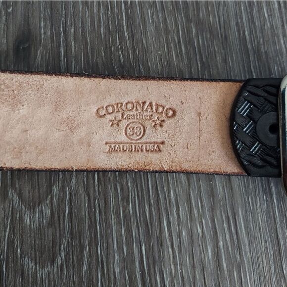 Coronado Brown Black Basket Weave Pattern Leather Belt 38 - Picture 3 of 5